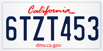 CA license plate 6TZT453