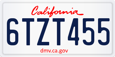 CA license plate 6TZT455