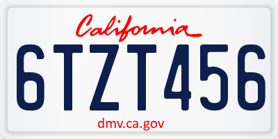 CA license plate 6TZT456