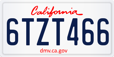CA license plate 6TZT466