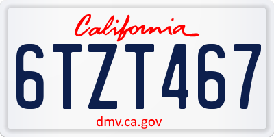 CA license plate 6TZT467