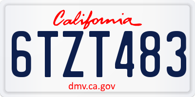 CA license plate 6TZT483