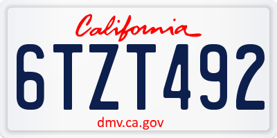 CA license plate 6TZT492