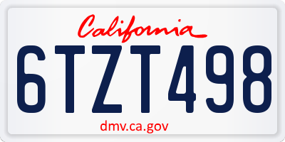 CA license plate 6TZT498