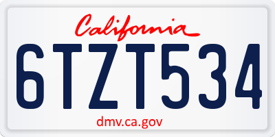 CA license plate 6TZT534