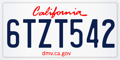 CA license plate 6TZT542