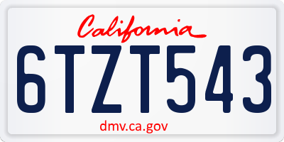 CA license plate 6TZT543