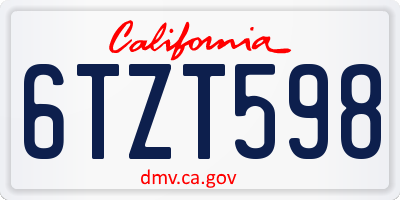 CA license plate 6TZT598