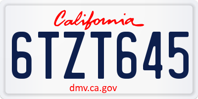 CA license plate 6TZT645