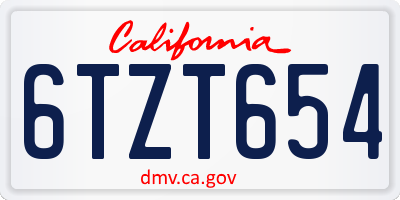 CA license plate 6TZT654
