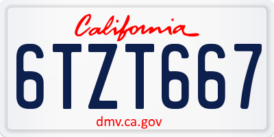 CA license plate 6TZT667