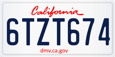 CA license plate 6TZT674