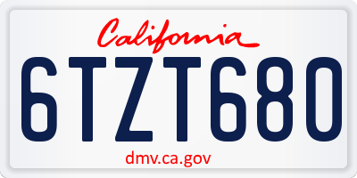 CA license plate 6TZT680
