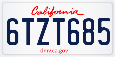 CA license plate 6TZT685
