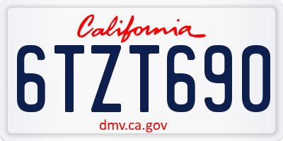 CA license plate 6TZT690