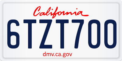 CA license plate 6TZT700