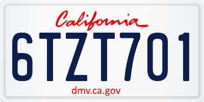 CA license plate 6TZT701