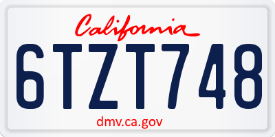 CA license plate 6TZT748