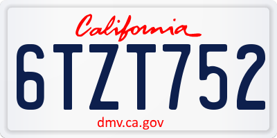 CA license plate 6TZT752