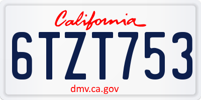 CA license plate 6TZT753