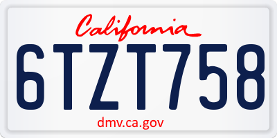 CA license plate 6TZT758