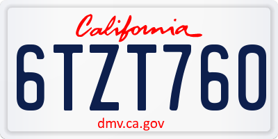 CA license plate 6TZT760