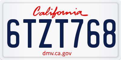 CA license plate 6TZT768