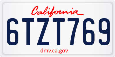 CA license plate 6TZT769