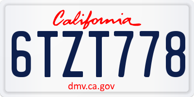 CA license plate 6TZT778