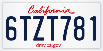 CA license plate 6TZT781
