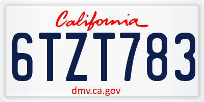 CA license plate 6TZT783