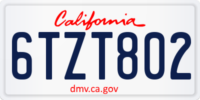 CA license plate 6TZT802