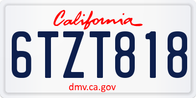 CA license plate 6TZT818