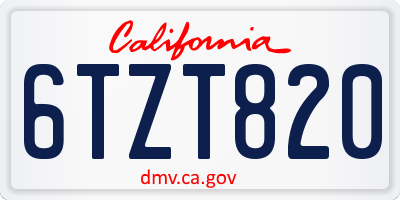 CA license plate 6TZT820