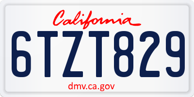 CA license plate 6TZT829