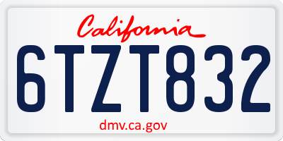 CA license plate 6TZT832
