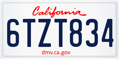 CA license plate 6TZT834