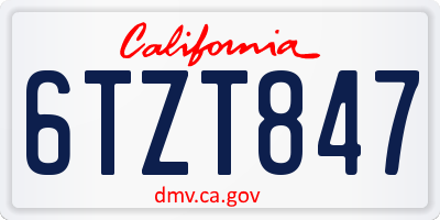 CA license plate 6TZT847