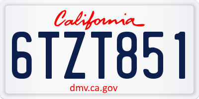 CA license plate 6TZT851