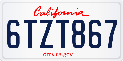 CA license plate 6TZT867