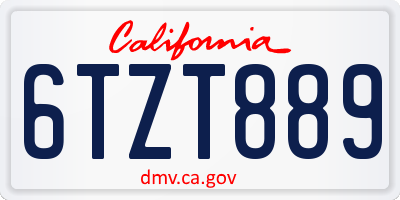 CA license plate 6TZT889