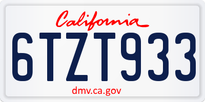 CA license plate 6TZT933
