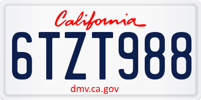 CA license plate 6TZT988