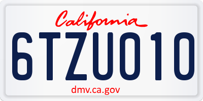 CA license plate 6TZU010