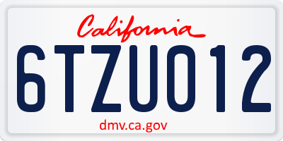 CA license plate 6TZU012