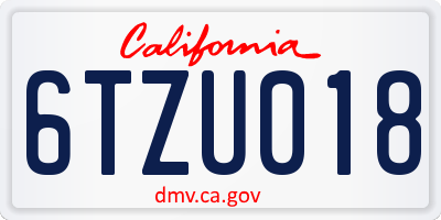 CA license plate 6TZU018