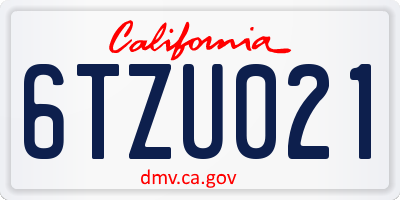 CA license plate 6TZU021