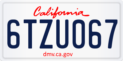 CA license plate 6TZU067