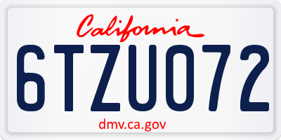 CA license plate 6TZU072