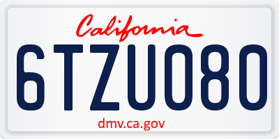 CA license plate 6TZU080